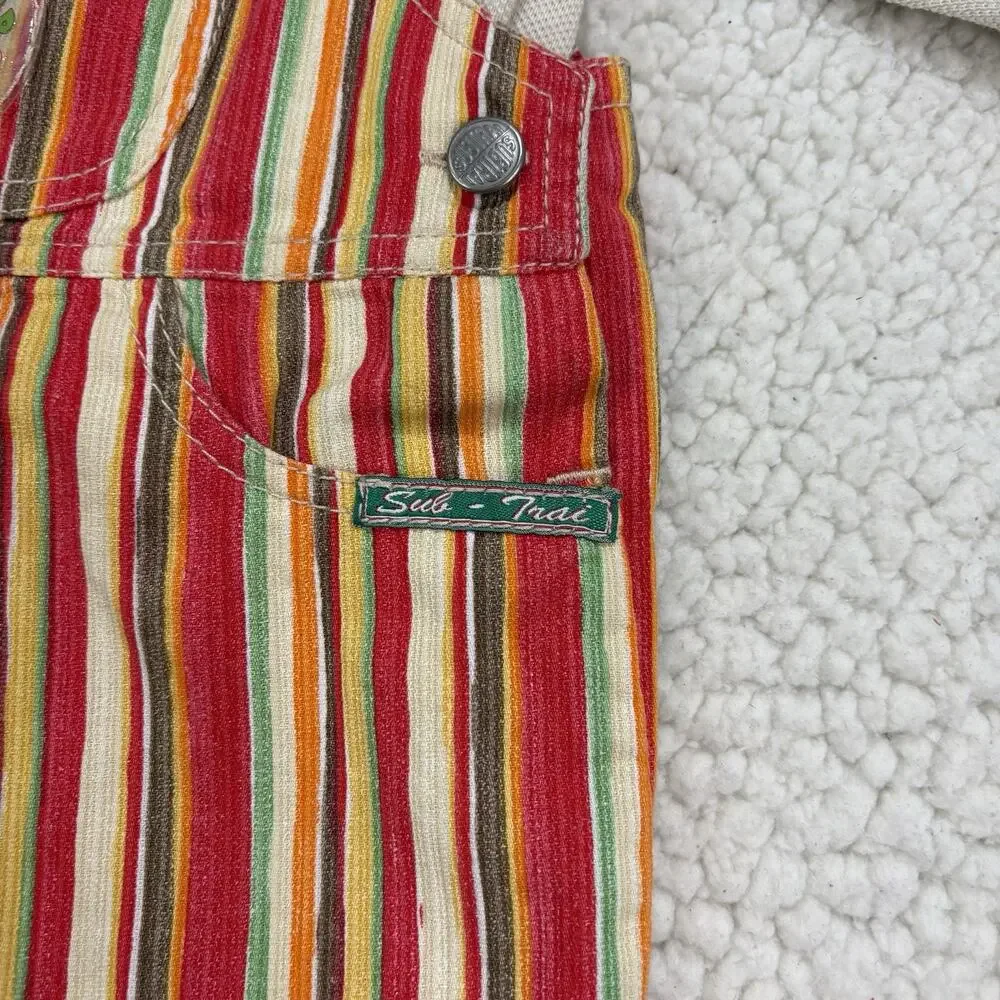 Vintage Striped‎ Hippie Boho Overalls Shortalls Set Flower Baby Girl 90s Y2K